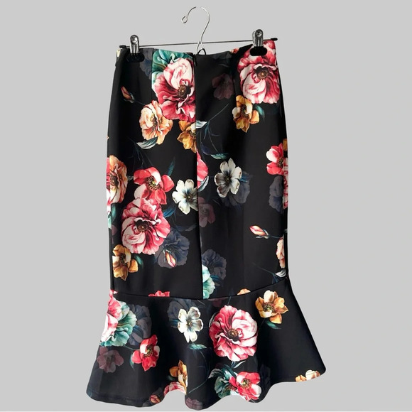 NWT Another Story Floral Print Midi Skirt with Fluted Hem Mermaid Skirt - Picture 2 of 15